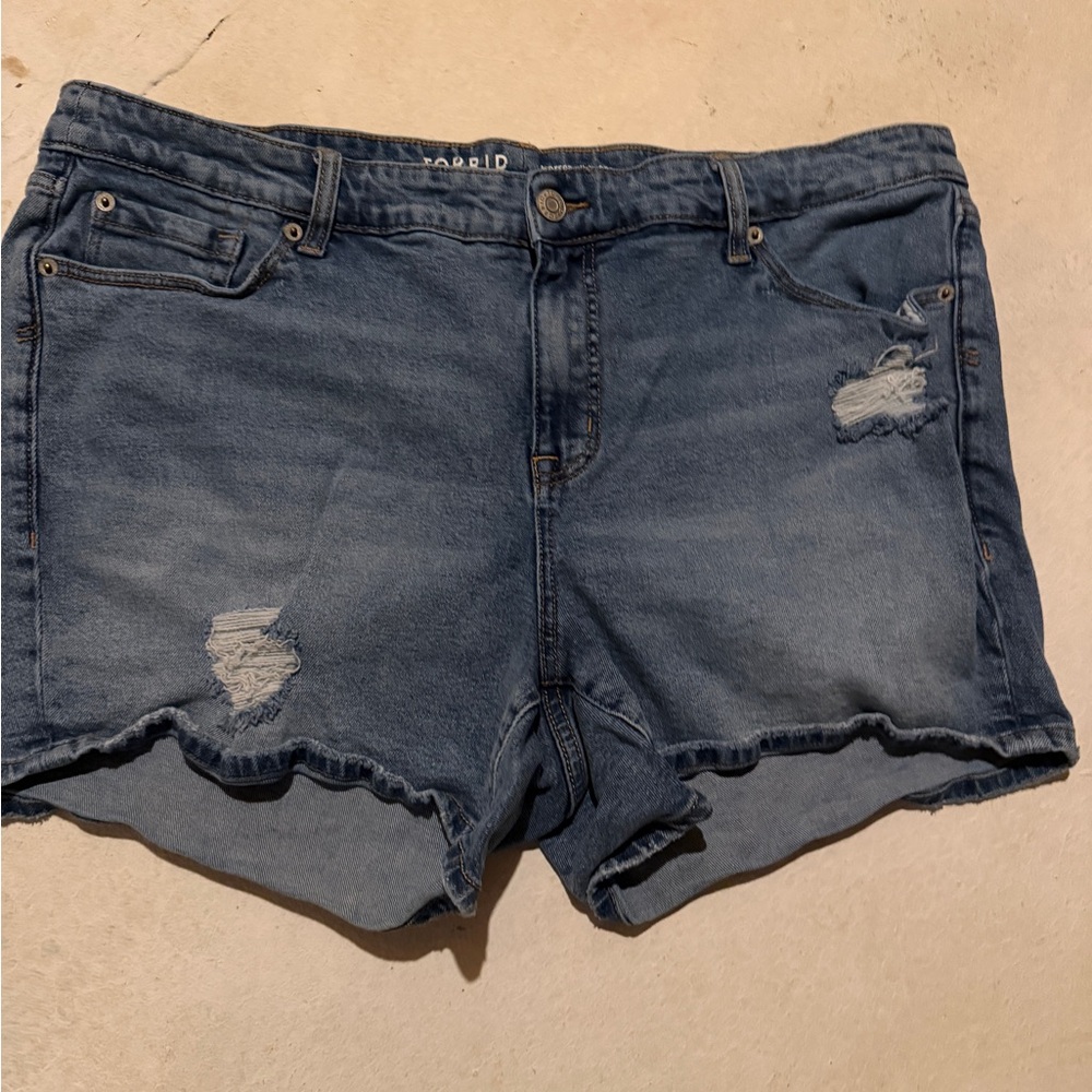 torrid Distressed Mid-Blue Denim Jean Shorts
